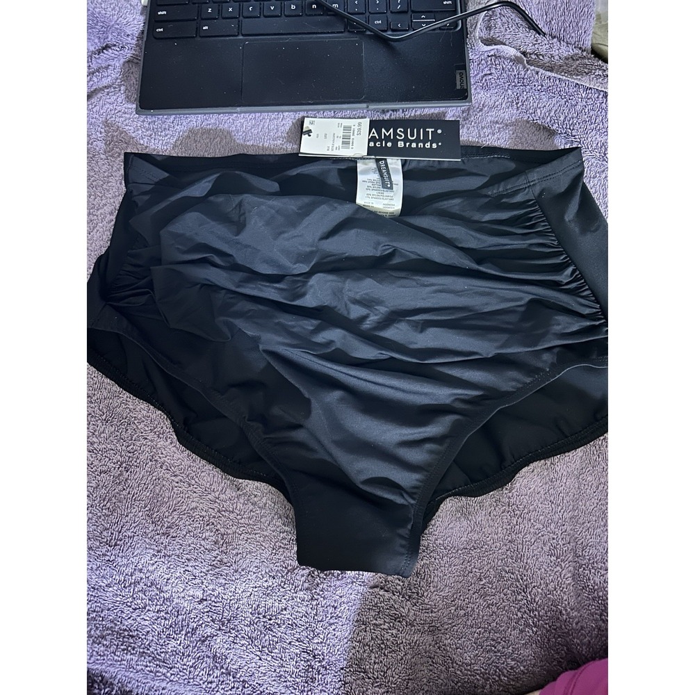Dreamsuit Black Swim Bottoms 18W Plus Tummy Control‎ Ruched Front NWT